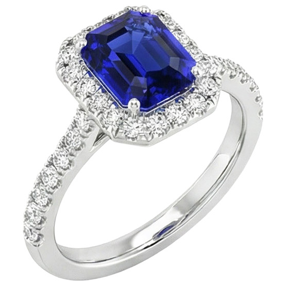 Halo Blue Saphir Diamantring mit Akzenten 10,25 Karat