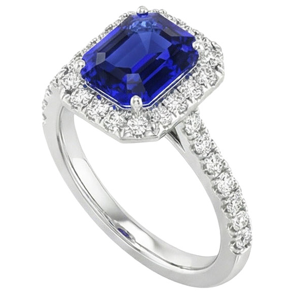 Halo Blue Saphir Diamantring mit Akzenten 10,25 Karat