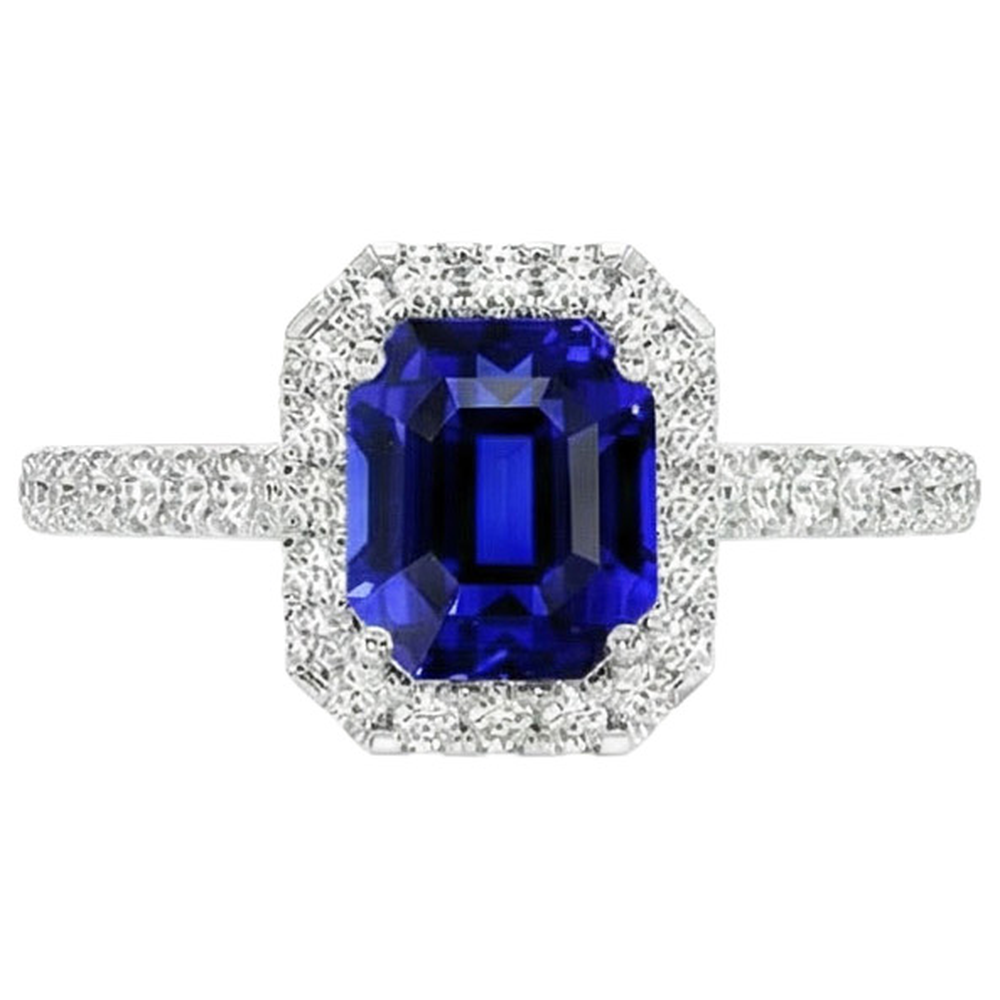 Halo Blue Saphir Diamantring mit Akzenten 10,25 Karat
