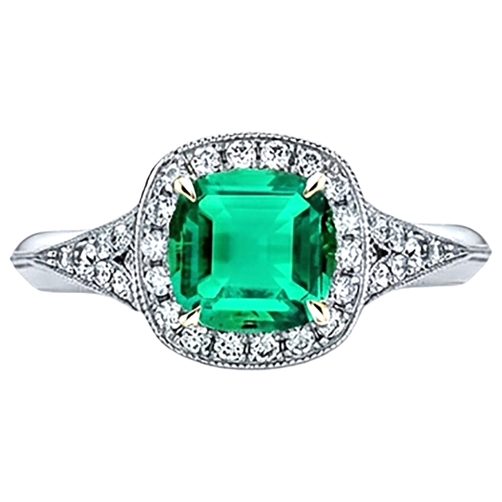 Edelstein-Ring Zweifarbiges 14K Gold mit Smaragd – Frontansicht