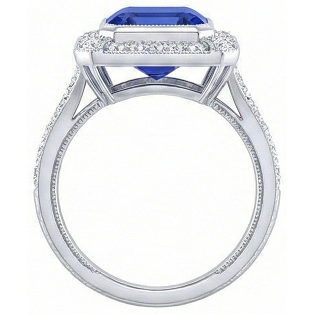 echter asscher diamant 4Karat ring Profilansicht