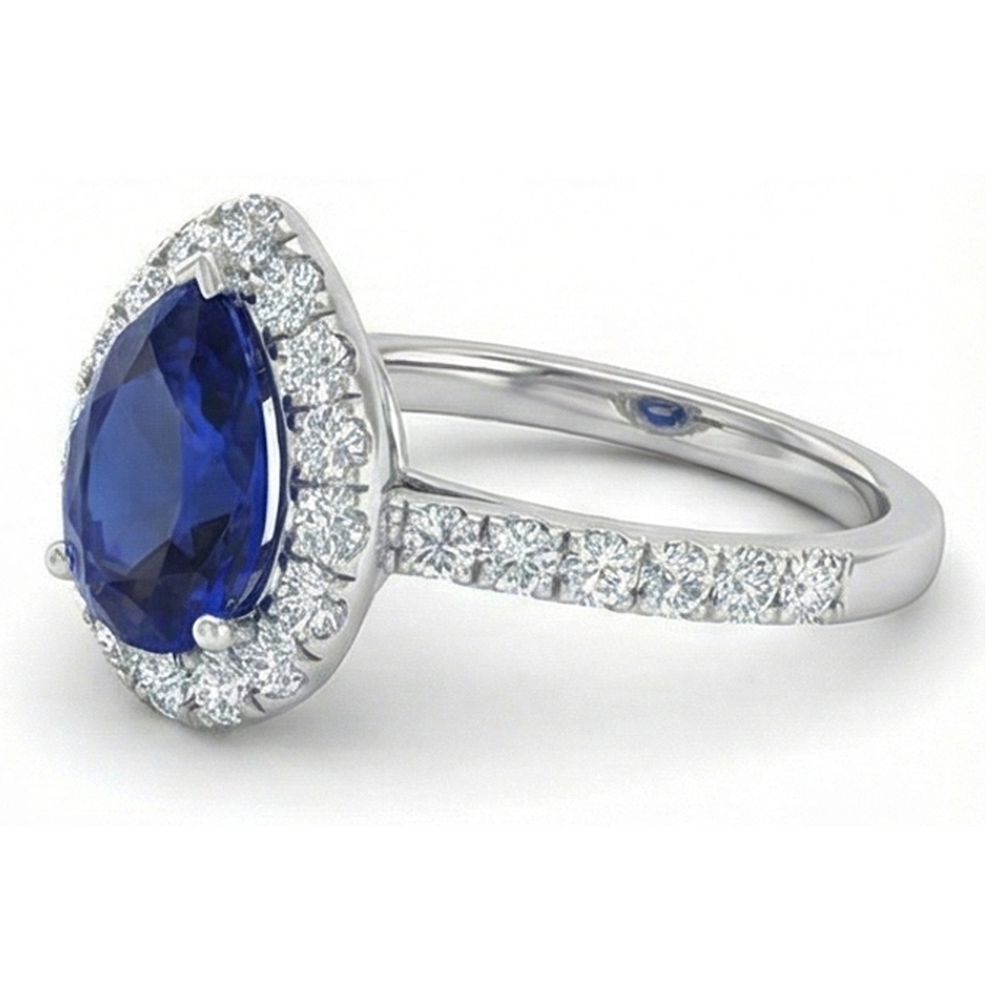 Halo Diamant Sri Lanka Blauer Saphir Ring 2,75 Karat