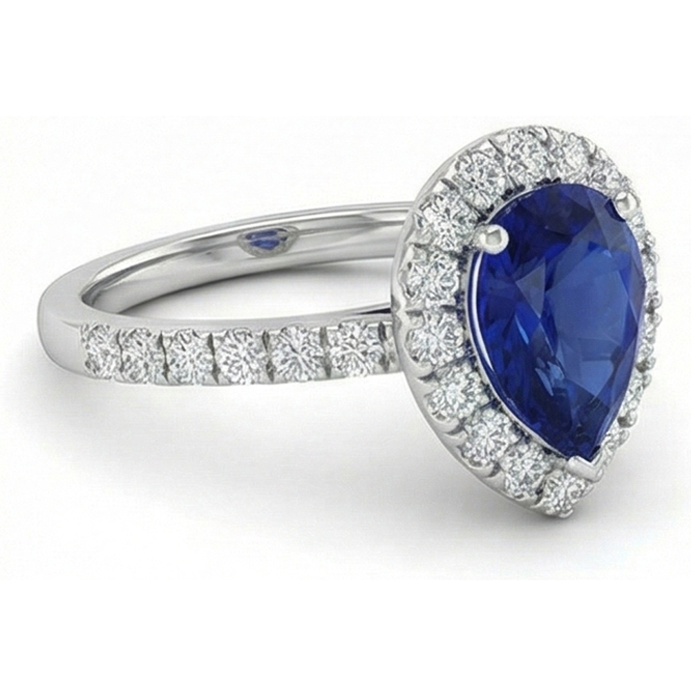 Halo Diamant Sri Lanka Blauer Saphir Ring 2,75 Karat