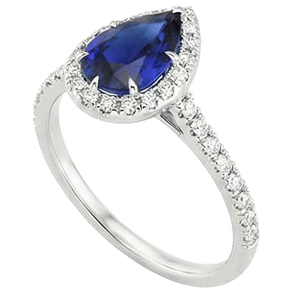 Halo Diamantring Tropfen-Stil Blauer Saphir mit Akzenten 5,50 Karat