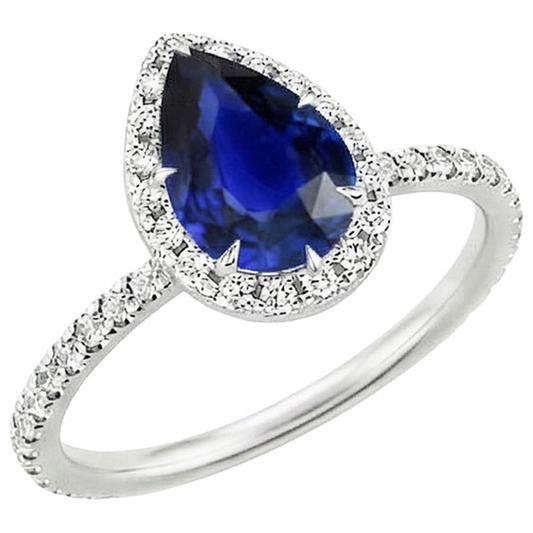 Halo Diamantring Tropfen-Stil Blauer Saphir mit Akzenten 5,50 Karat