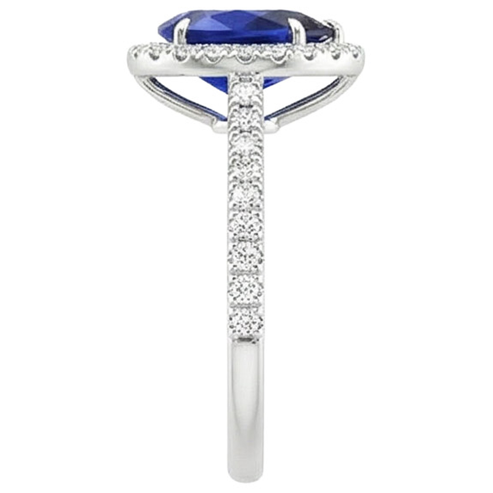 Halo Diamantring Tropfen-Stil Blauer Saphir mit Akzenten 5,50 Karat