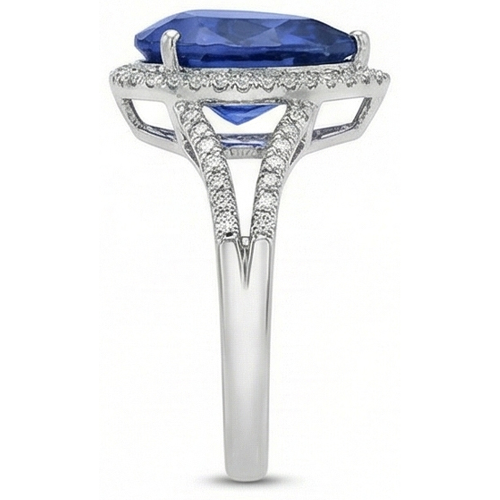 Halo Edelstein Ring Blauer Saphir & Natürlicher Diamant ( nicht im Labor gezüchtet )en 3.50 Karat Damenschmuck
