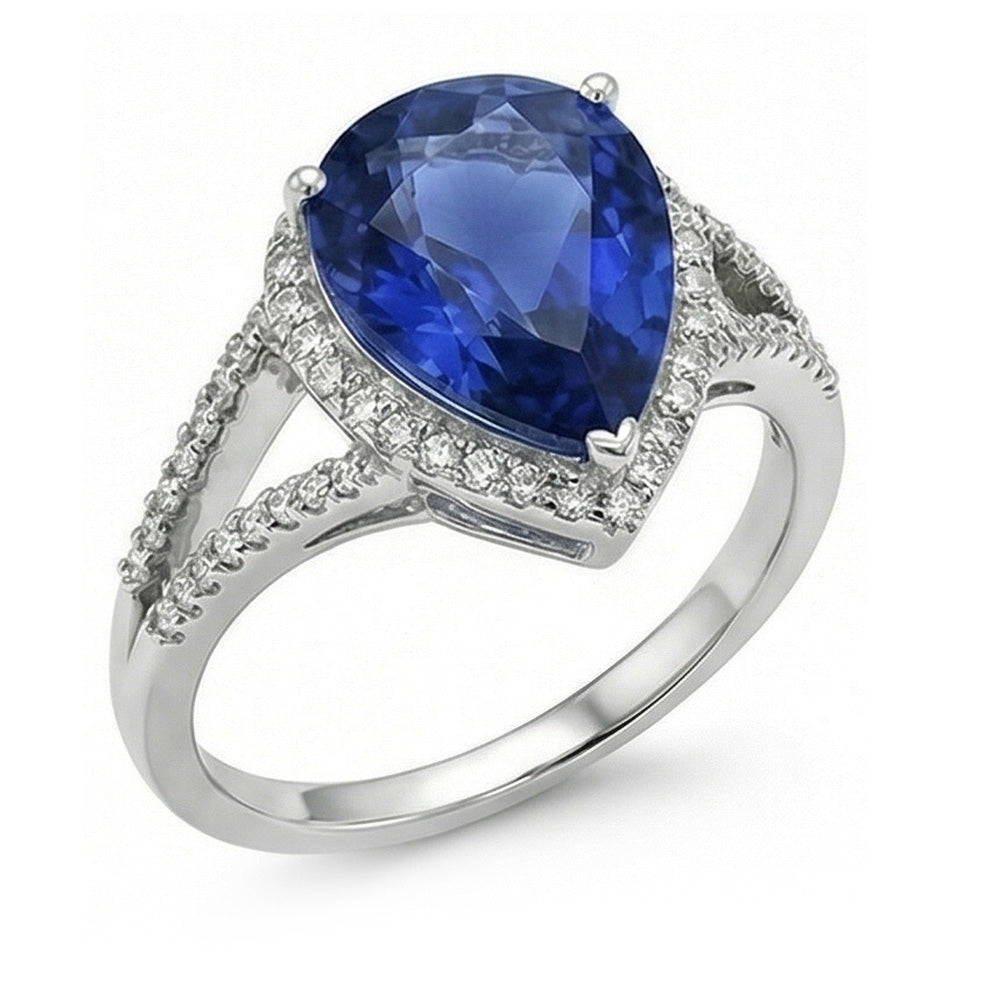 Halo Edelstein Ring Blauer Saphir & Natürlicher Diamant ( nicht im Labor gezüchtet )en 3.50 Karat Damenschmuck
