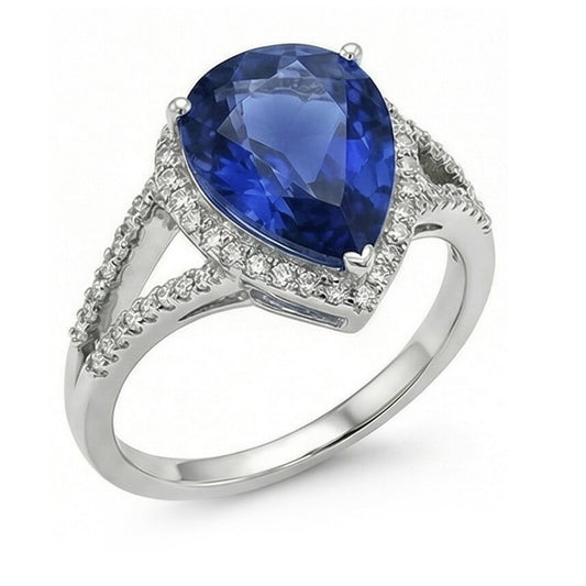 Halo Edelstein Ring Blauer Saphir & Natürlicher Diamant ( nicht im Labor gezüchtet )en 3.50 Karat Damenschmuck