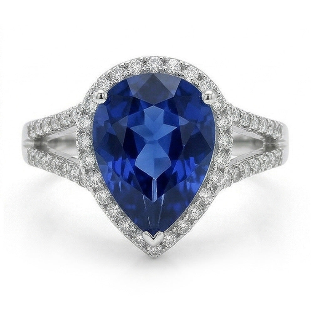 Halo Edelstein Ring Blauer Saphir & Natürlicher Diamant ( nicht im Labor gezüchtet )en 3.50 Karat Damenschmuck