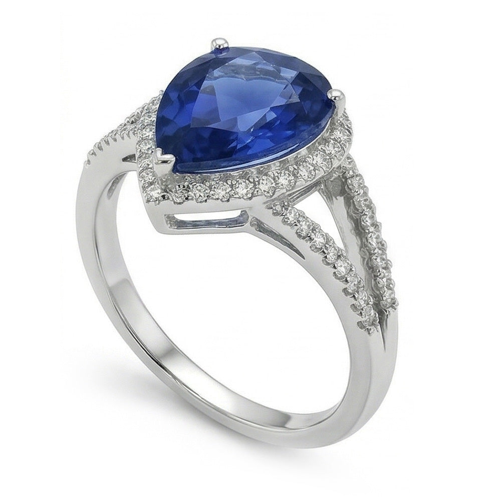 Halo Edelstein Ring Blauer Saphir & Natürlicher Diamant ( nicht im Labor gezüchtet )en 3.50 Karat Damenschmuck