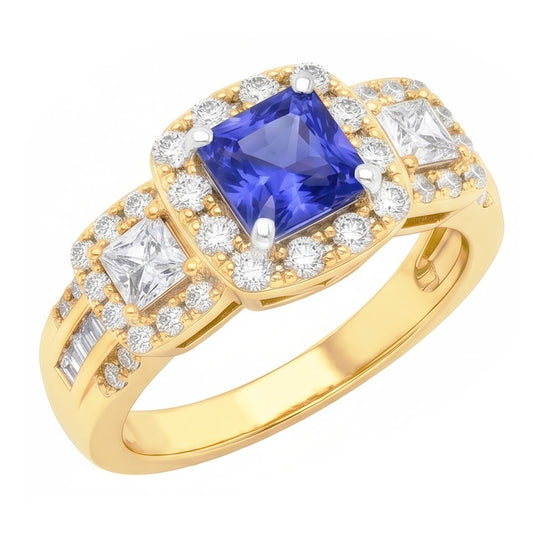 Halo Edelstein Ring Strahlender Saphir 5 Karat 14K Gold Natürlicher Diamant ( nicht im Labor gezüchtet )en