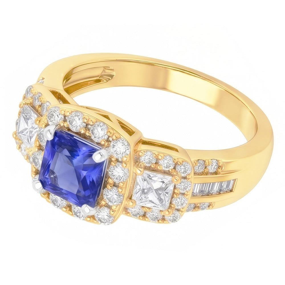 Halo Edelstein Ring Strahlender Saphir 5 Karat 14K Gold Natürlicher Diamant ( nicht im Labor gezüchtet )en