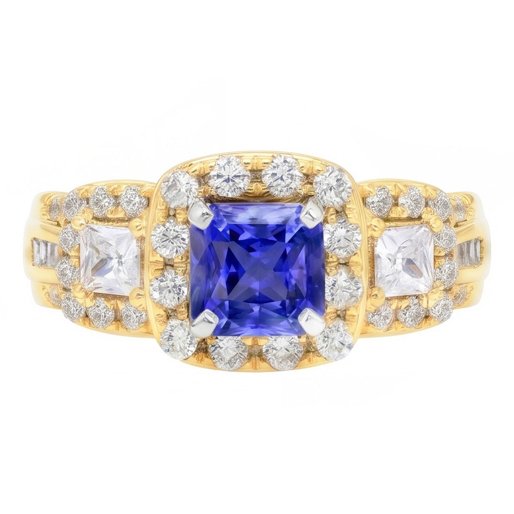Halo Edelstein Ring Strahlender Saphir 5 Karat 14K Gold Natürlicher Diamant ( nicht im Labor gezüchtet )en