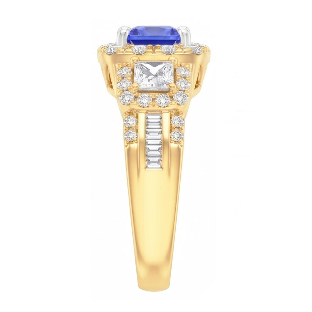 Halo Edelstein Ring Strahlender Saphir 5 Karat 14K Gold Natürlicher Diamant ( nicht im Labor gezüchtet )en