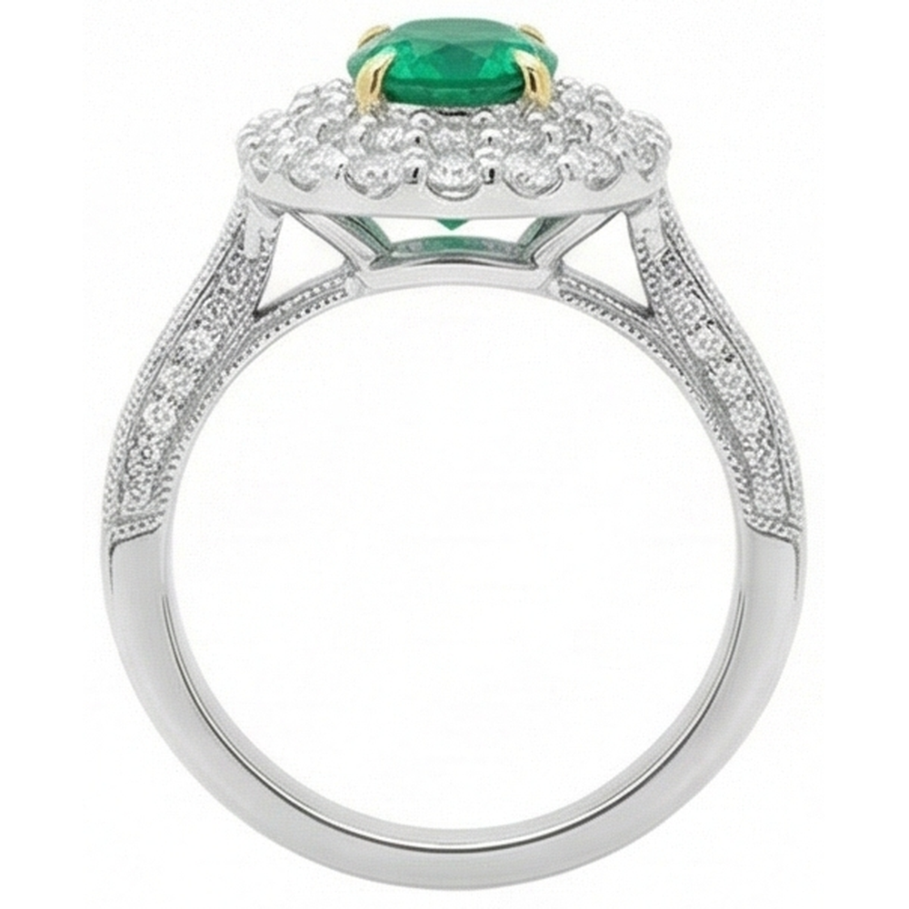 Oval-Schliff Smaragd Ring in Bicolor 14K Gold – Rückansicht
