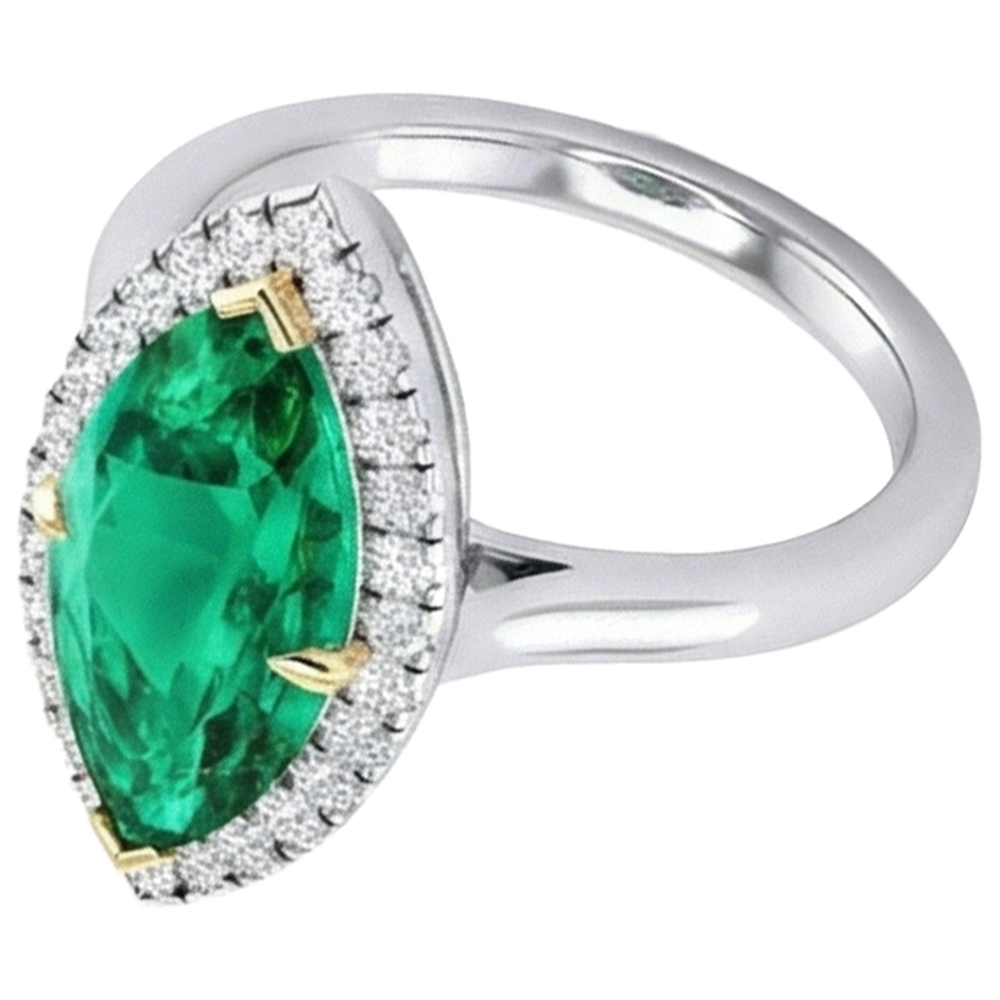 Kolumbianischer Smaragd Farbstein-Ring 3-Karat Bicolor 14K Gold – Seitenansicht