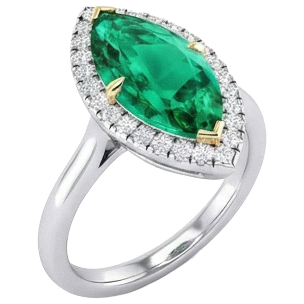 Farbstein-Ring Bicolor 14K Gold mit Kolumbianischer Smaragd – Schrägansicht