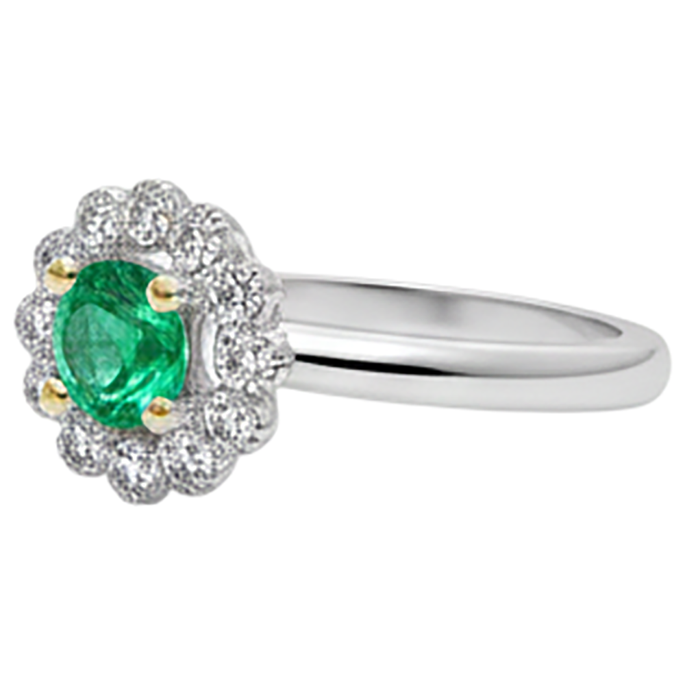 Kolumbianischer Smaragd Farbstein-Ring 2-Karat Bicolor 14K Gold – Schrägansicht