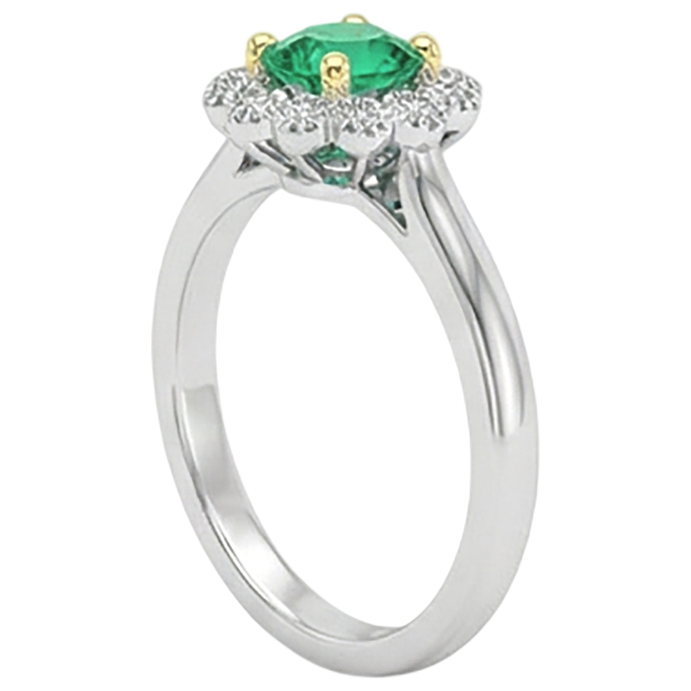 Kolumbianischer Smaragd Rund-Brillant Farbstein-Ring in Bicolor 14K Gold – Profilansicht