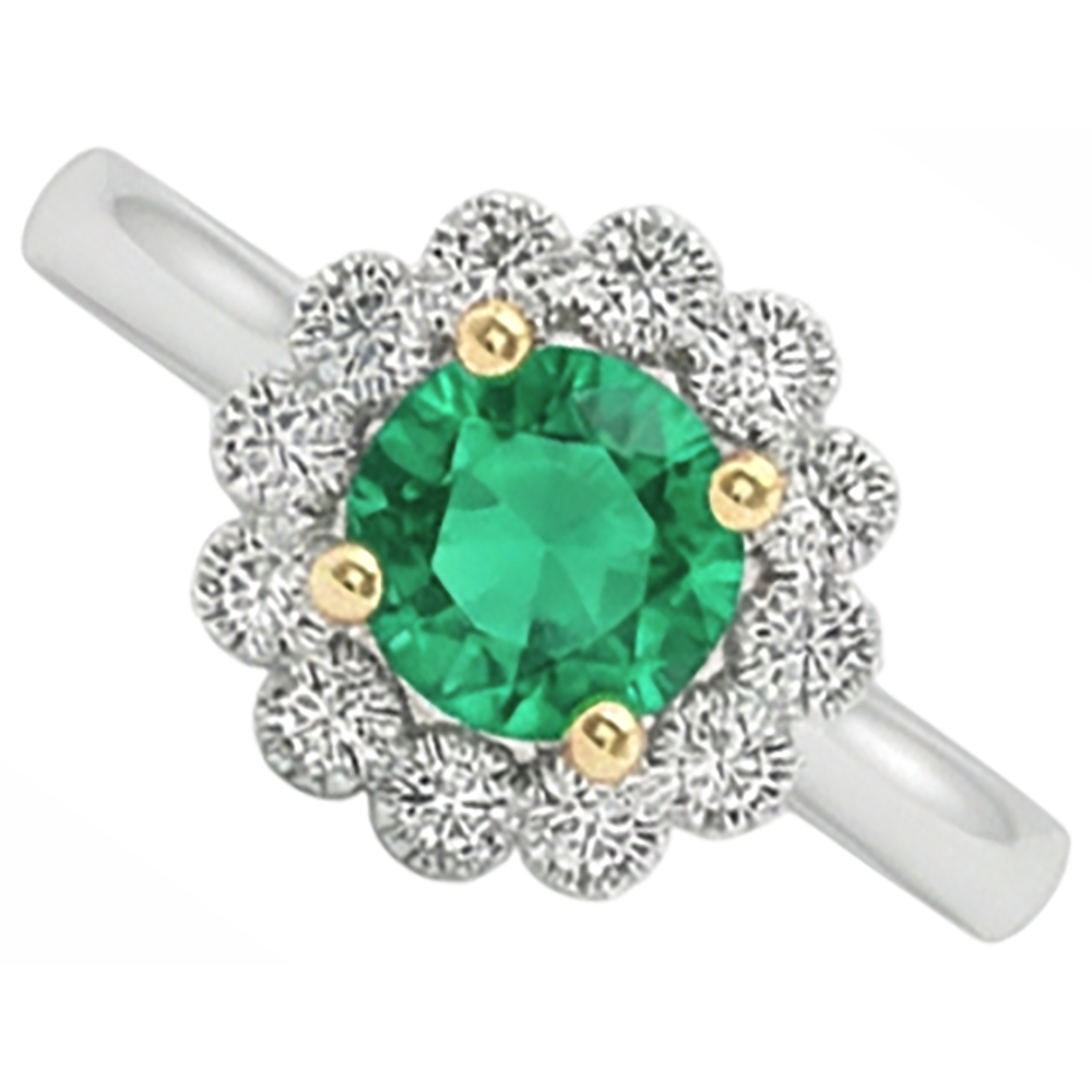 Kolumbianischer Smaragd Rund-Brillant Farbstein-Ring in Bicolor 14K Gold – Seitenansicht