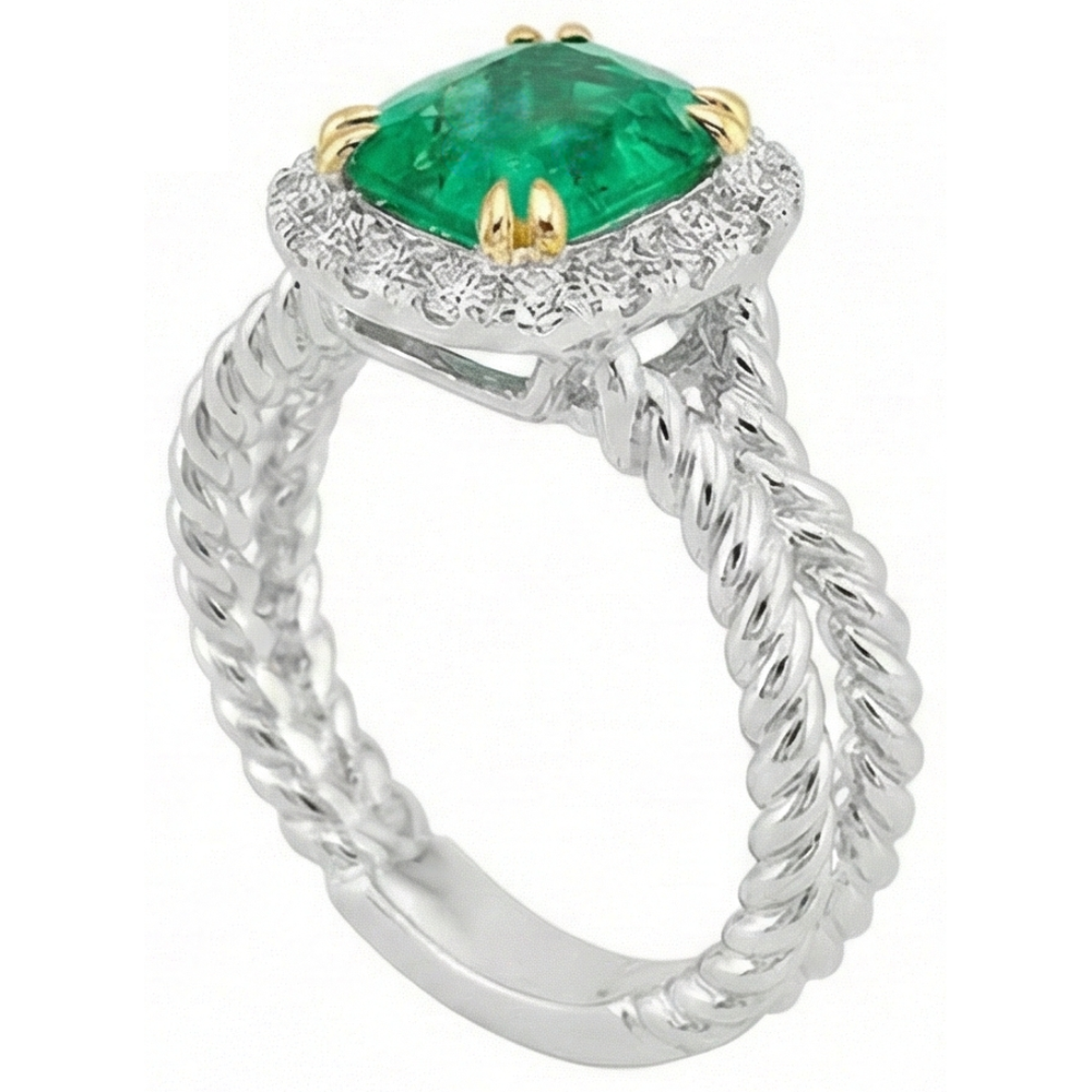 Edler Smaragd Schmuckstein-Ring 2-Karat Zweifarbiges 14K Gold – Seitenansicht