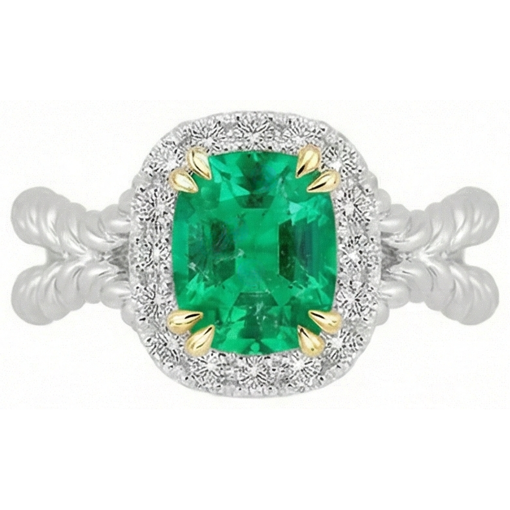 Schmuckstein-Ring Zweifarbiges 14K Gold mit Edler Smaragd – Frontansicht