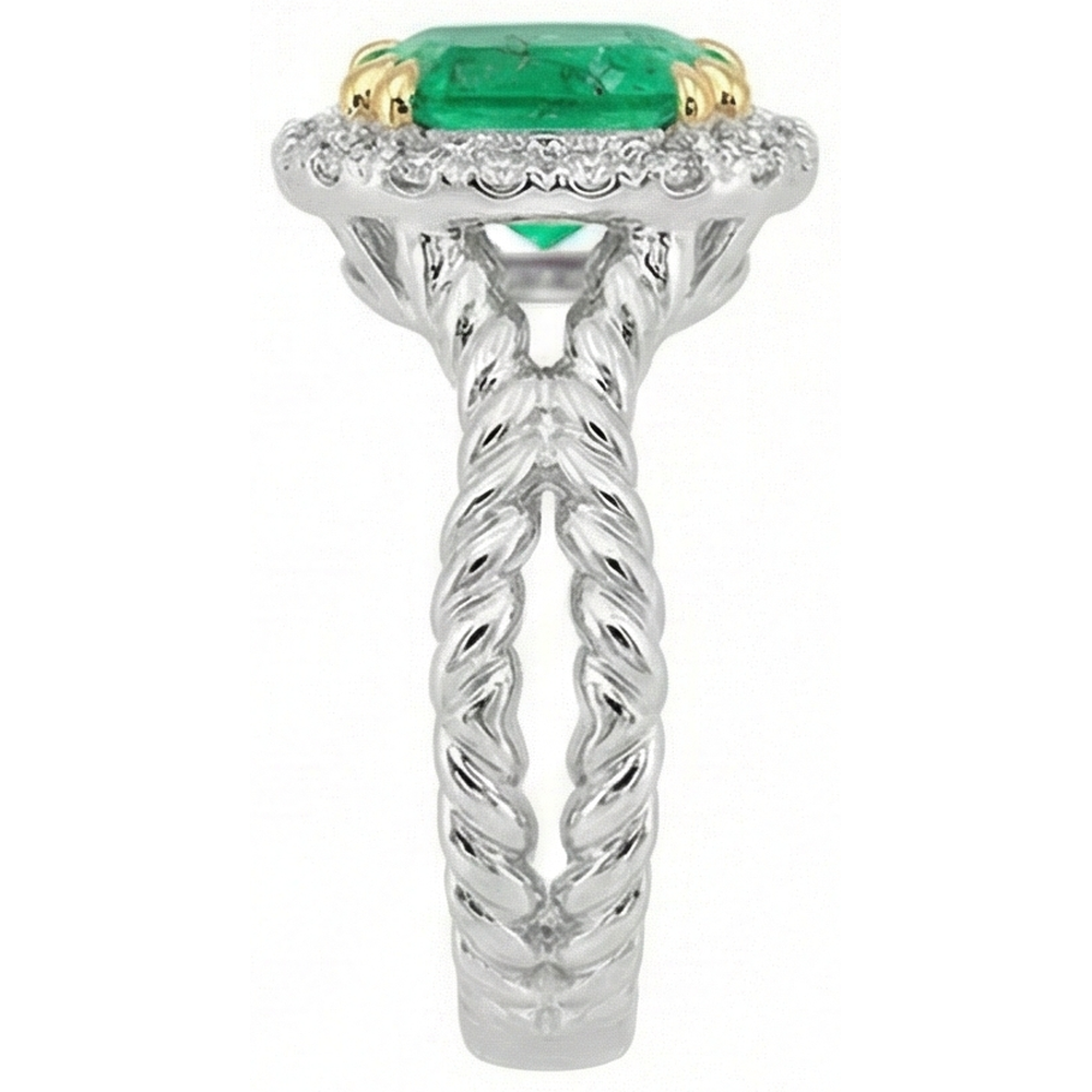 Oval Edler Smaragd Ring in Zweifarbiges 14K Gold – Schrägansicht