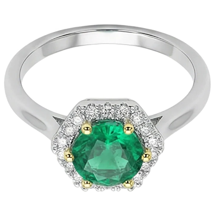 Farbstein-Ring 14 Karat Zweifarbig Gold mit Edler Smaragd – Seitenansicht