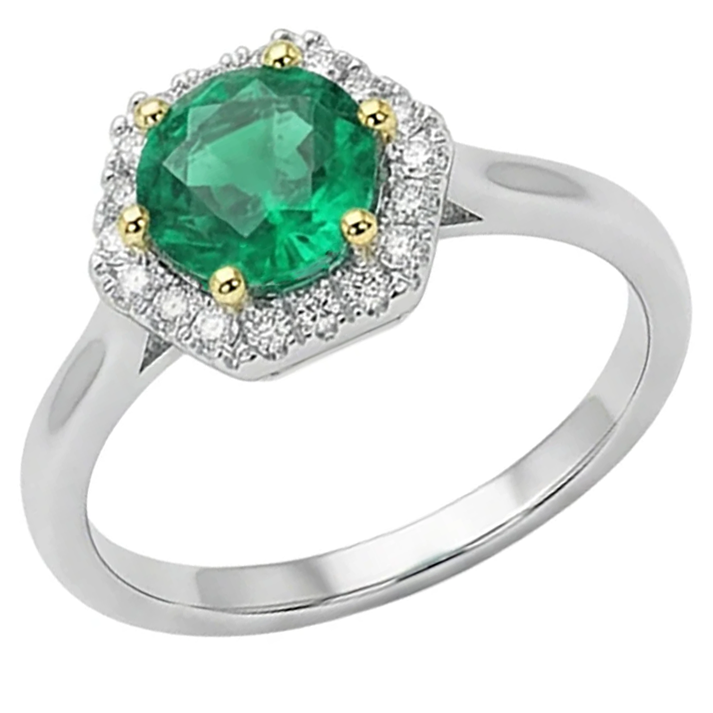 Farbstein-Ring 14 Karat Zweifarbig Gold mit Edler Smaragd – Profilansicht