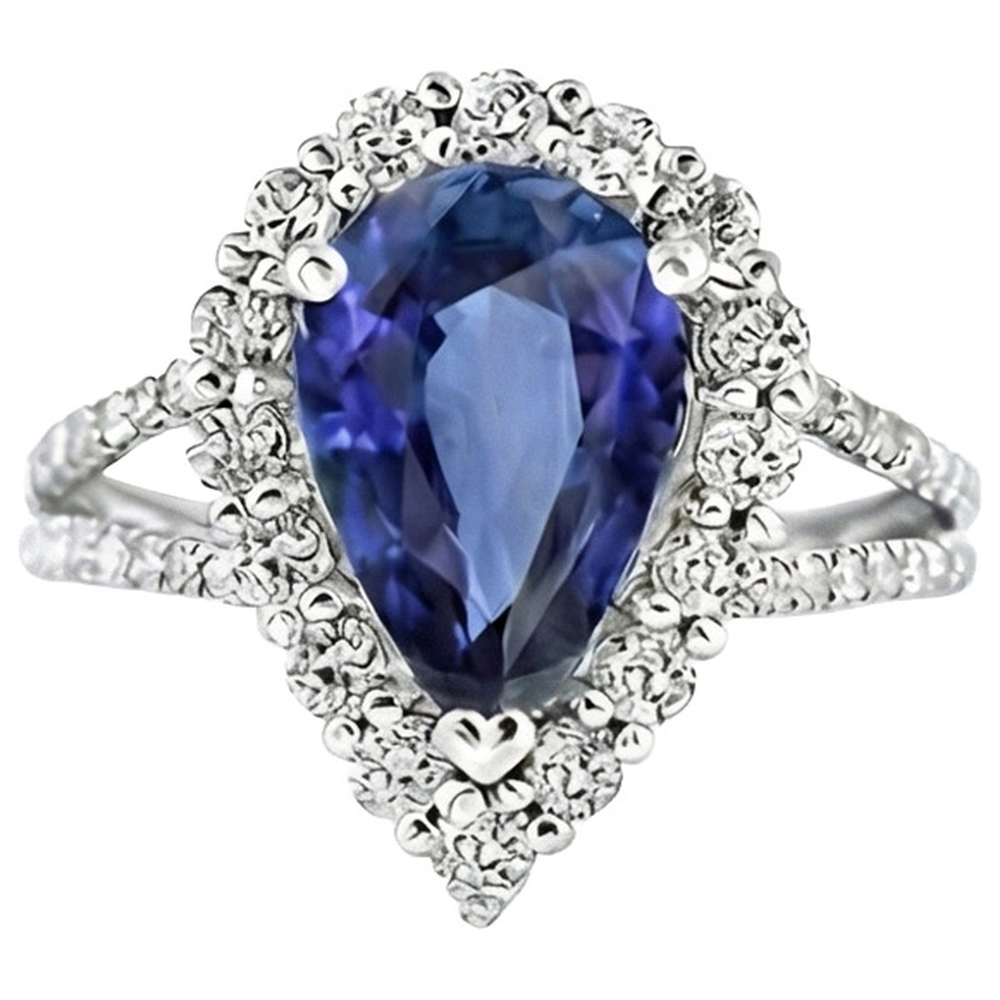 Halo Natürlicher Diamant ( nicht im Labor gezüchtet )ring Birne Sri Lanka Saphir 5,50 Karat Split Shank