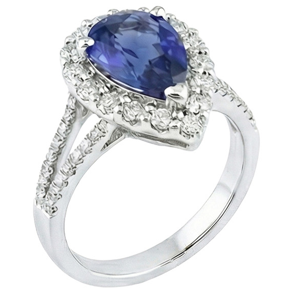 Halo Natürlicher Diamant ( nicht im Labor gezüchtet )ring Birne Sri Lanka Saphir 5,50 Karat Split Shank
