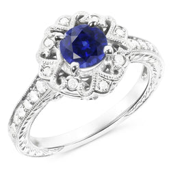 Halo Natürlicher Diamant ( nicht im Labor gezüchtet )ring Vintage-Stil Saphir 3 Karat Filigraner Blumenstil