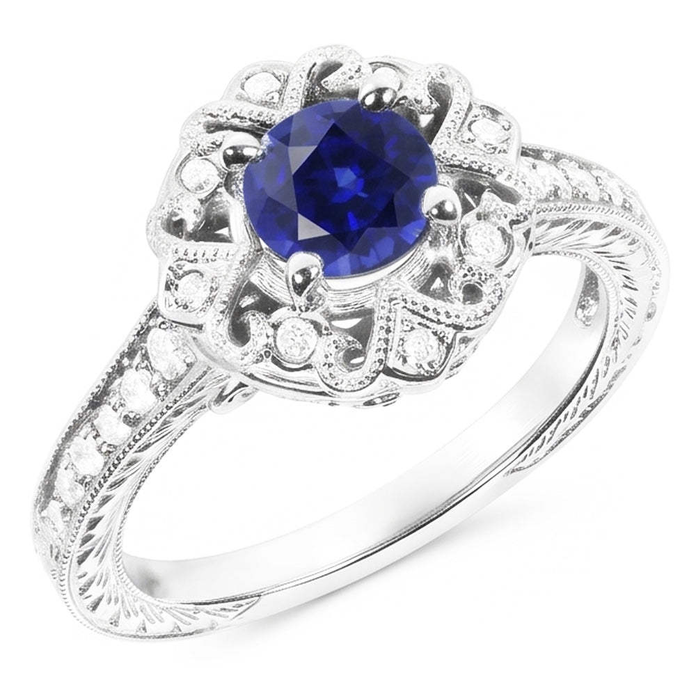 Halo Natürlicher Diamant ( nicht im Labor gezüchtet )ring Vintage-Stil Saphir 3 Karat Filigraner Blumenstil