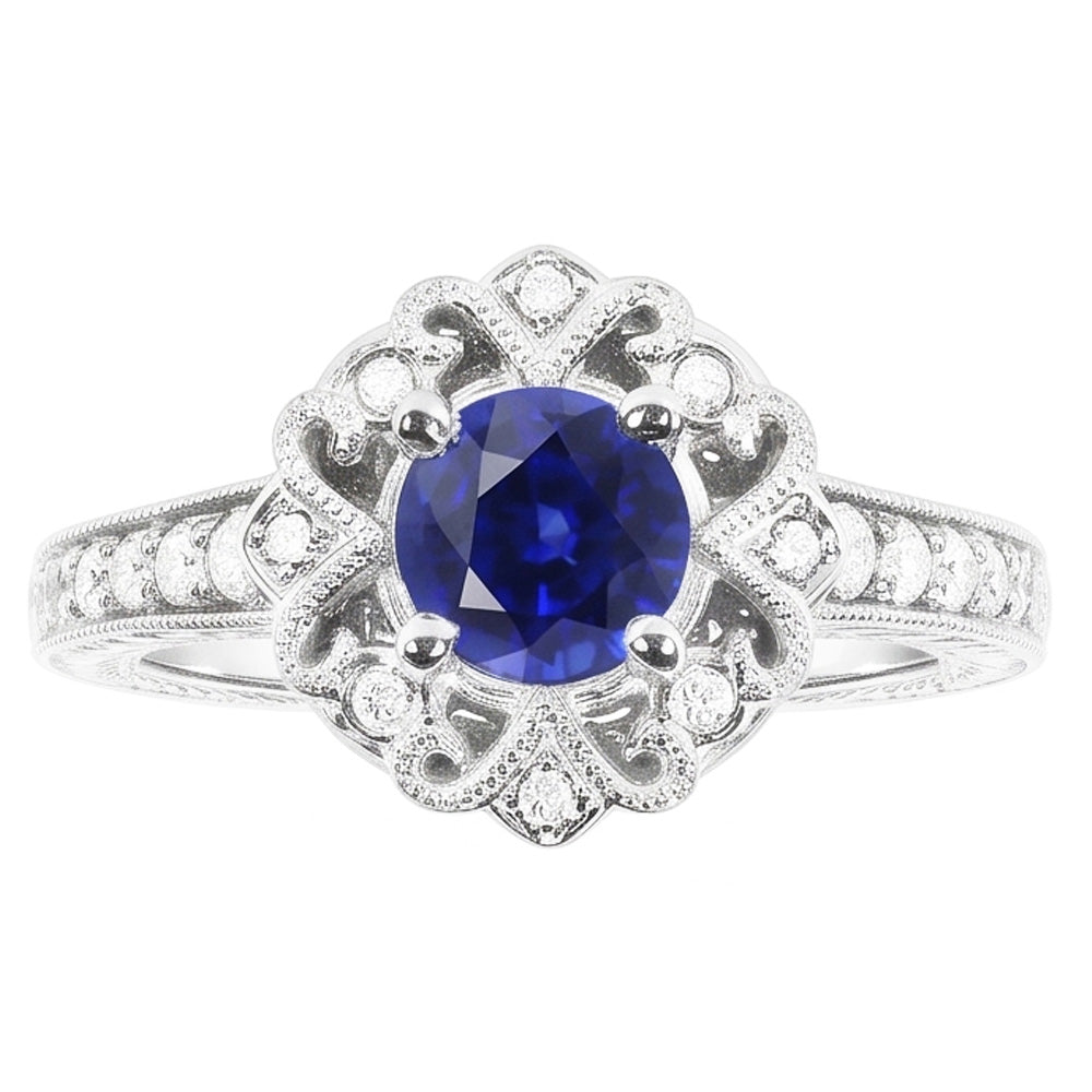Halo Natürlicher Diamant ( nicht im Labor gezüchtet )ring Vintage-Stil Saphir 3 Karat Filigraner Blumenstil