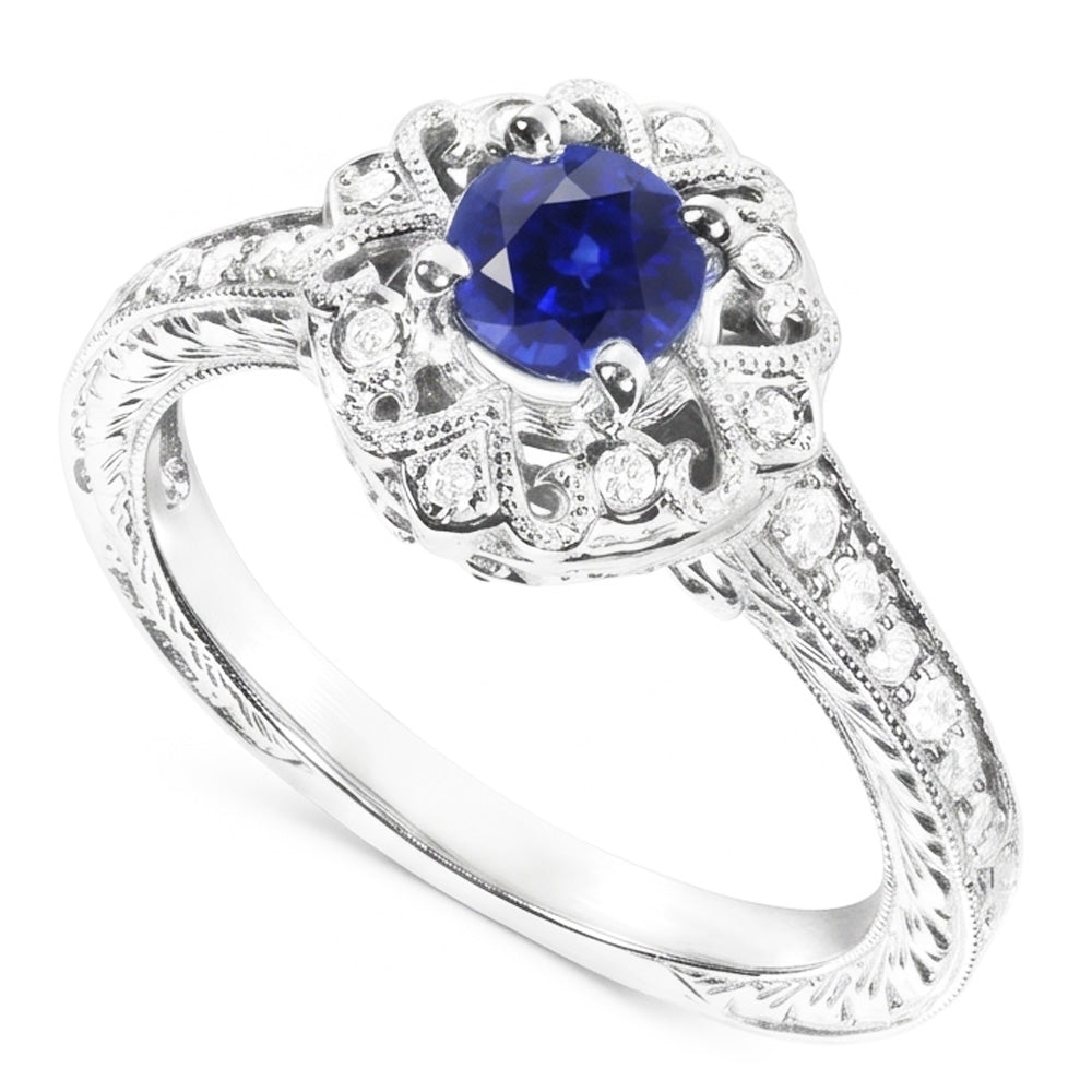 Halo Natürlicher Diamant ( nicht im Labor gezüchtet )ring Vintage-Stil Saphir 3 Karat Filigraner Blumenstil