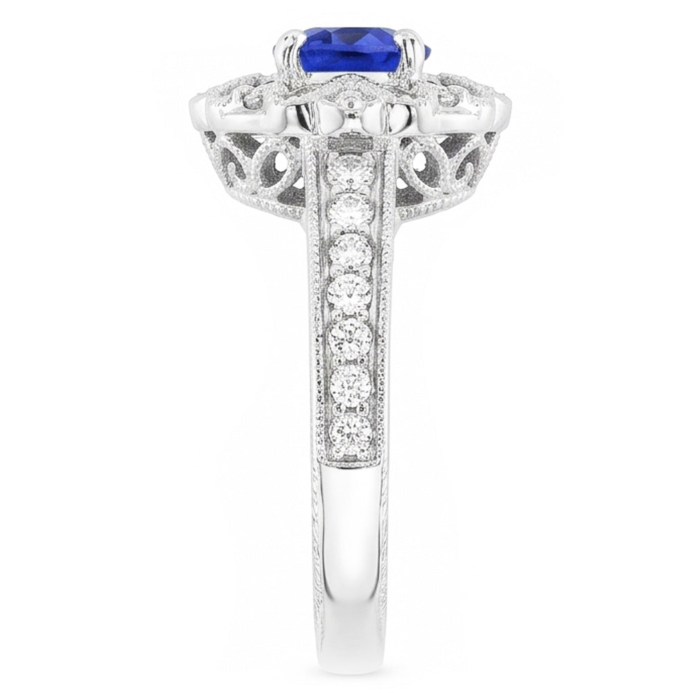 Halo Natürlicher Diamant ( nicht im Labor gezüchtet )ring Vintage-Stil Saphir 3 Karat Filigraner Blumenstil