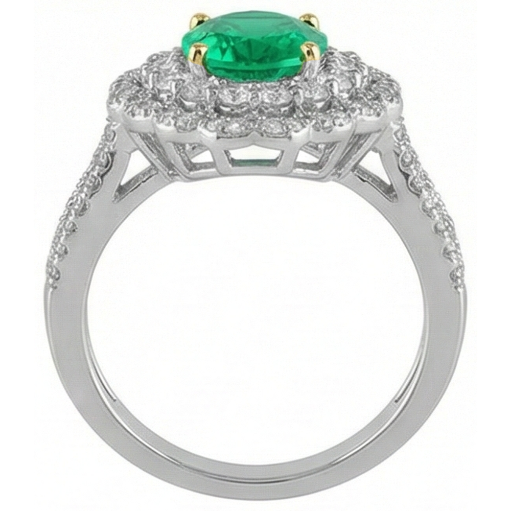 Edler Smaragd Edelstein-Ring 2-Karat Bicolor 14K Gold – Draufsicht