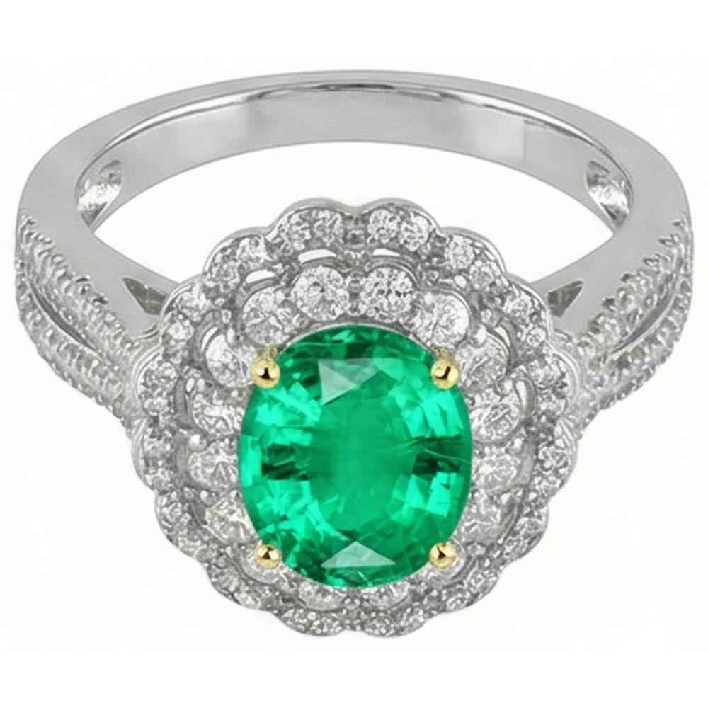 Edler Smaragd Edelstein-Ring 2-Karat Bicolor 14K Gold – Frontansicht