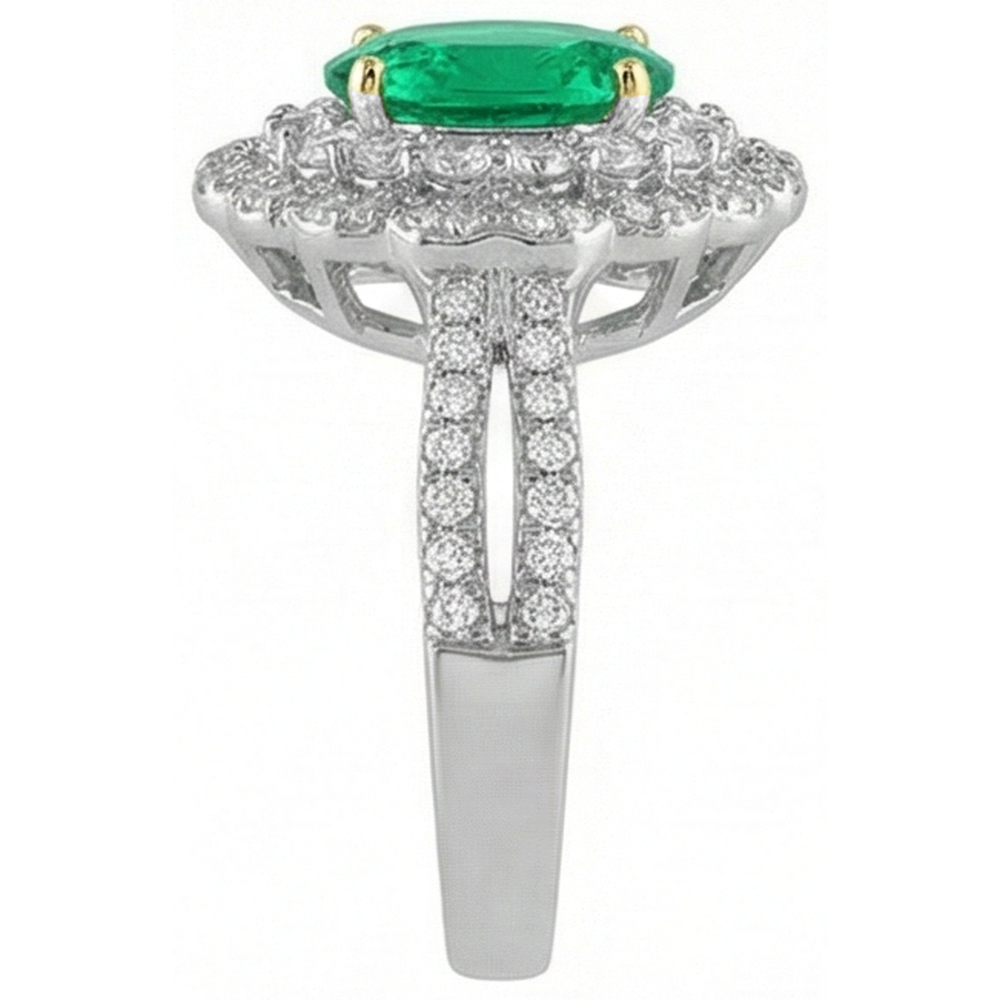 Authentischer Edler Smaragd Edelstein-Ring 2 Karat Bicolor 14K Gold – Profilansicht