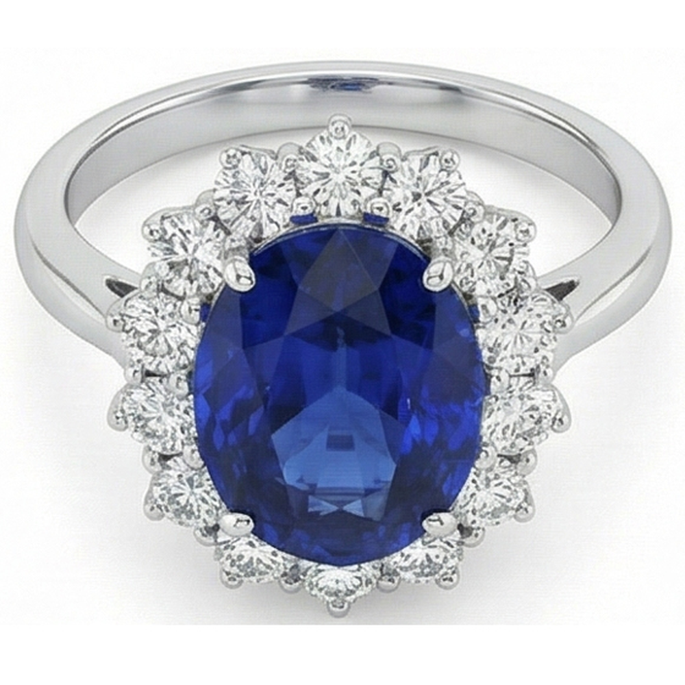 Kornblumenblauer Saphir Oval-Schliff Edelstein-Ring in 14 Karat Weißgold – Seitenansicht