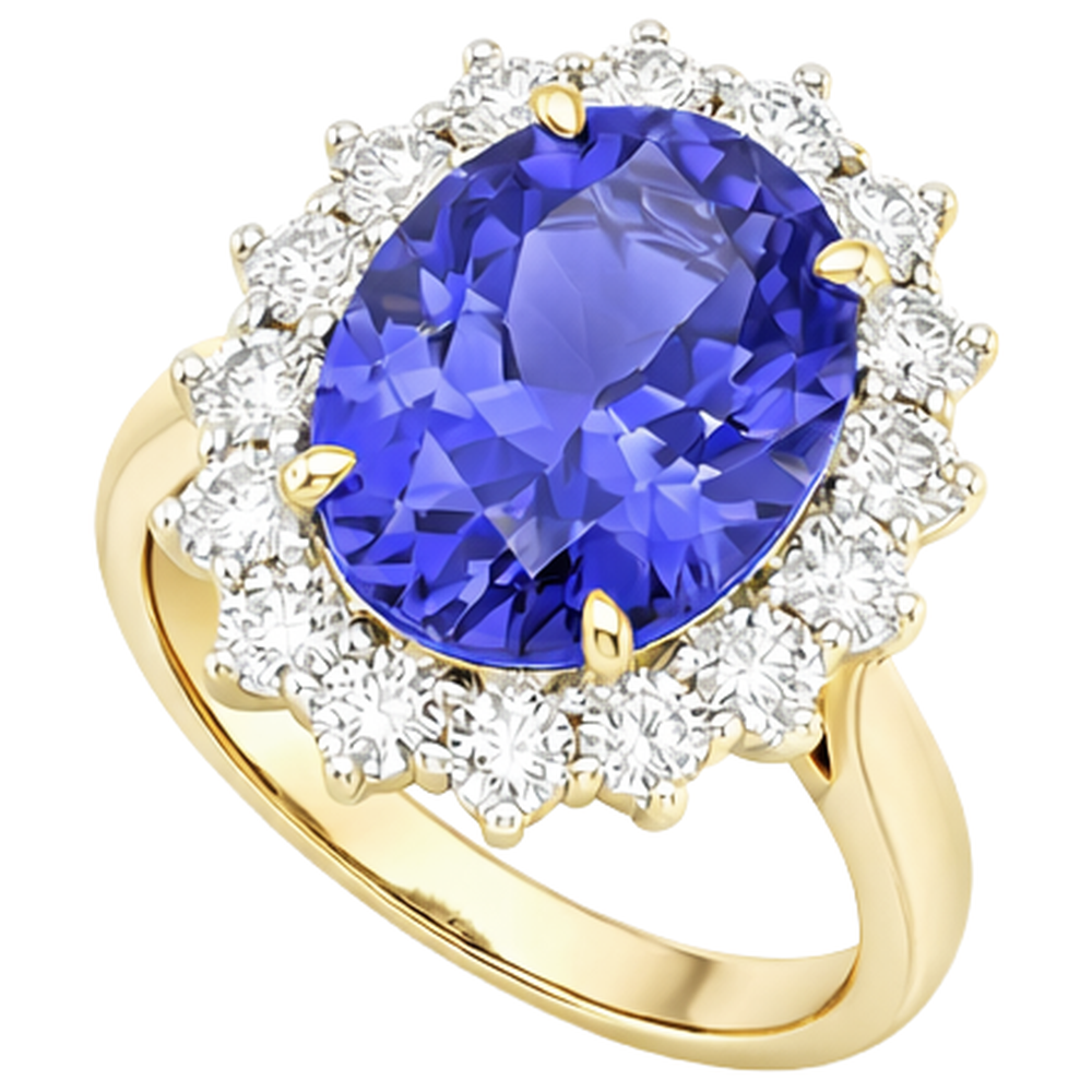 Halo Oval Tansanit AAA Diamanten 8,50 Karat Ring Zweifarbiges Gold
