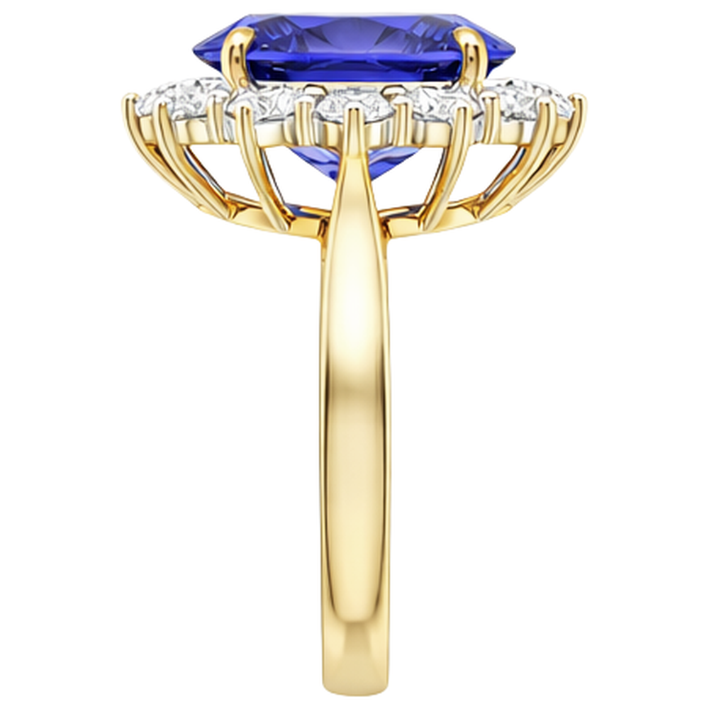 Halo Oval Tansanit AAA Diamanten 8,50 Karat Ring Zweifarbiges Gold