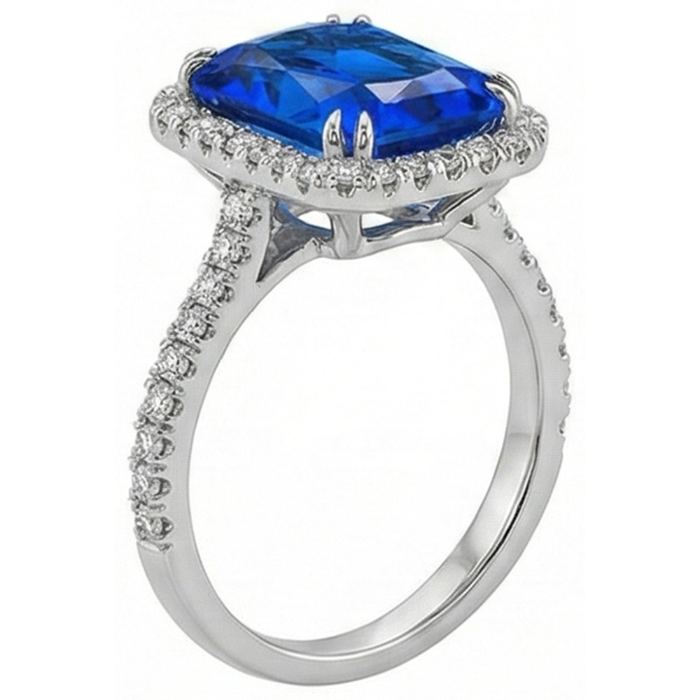Halo Radiant Saphir Ring Doppelstift Natürlicher Diamant ( nicht im Labor gezüchtet )en 5,50 Karat