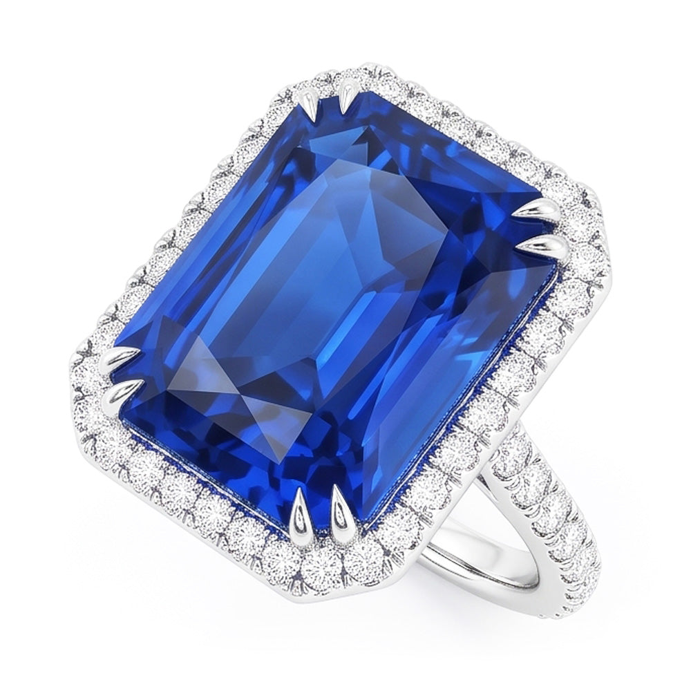 Halo Radiant Saphir Ring Doppelstift Natürlicher Diamant ( nicht im Labor gezüchtet )en 5,50 Karat