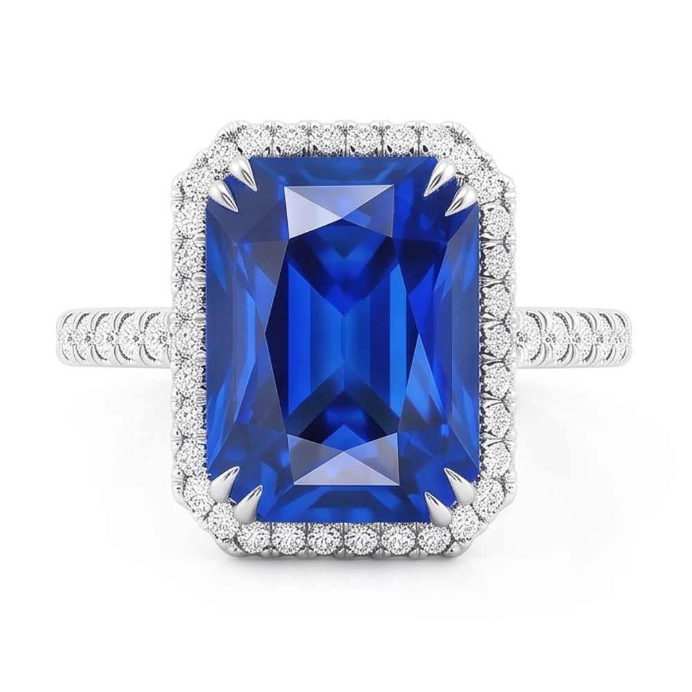 Halo Radiant Saphir Ring Doppelstift Natürlicher Diamant ( nicht im Labor gezüchtet )en 5,50 Karat