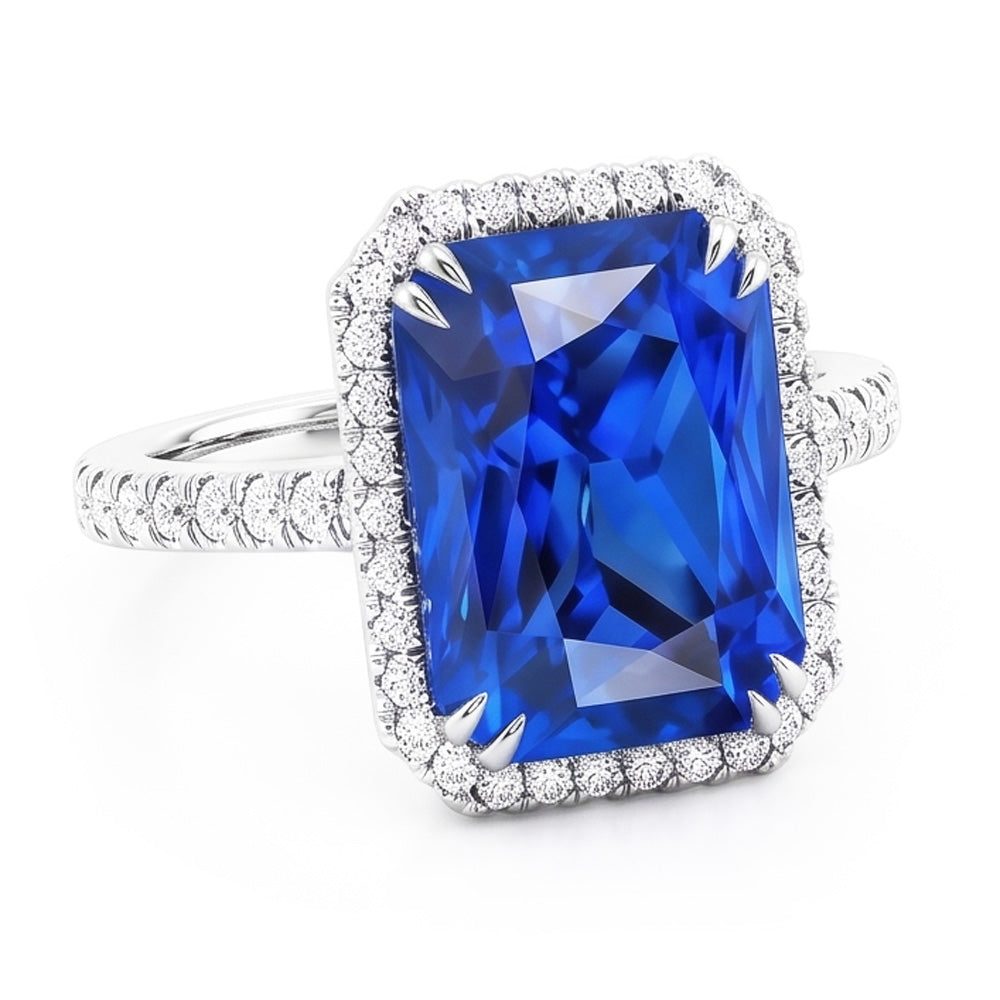 Halo Radiant Saphir Ring Doppelstift Natürlicher Diamant ( nicht im Labor gezüchtet )en 5,50 Karat