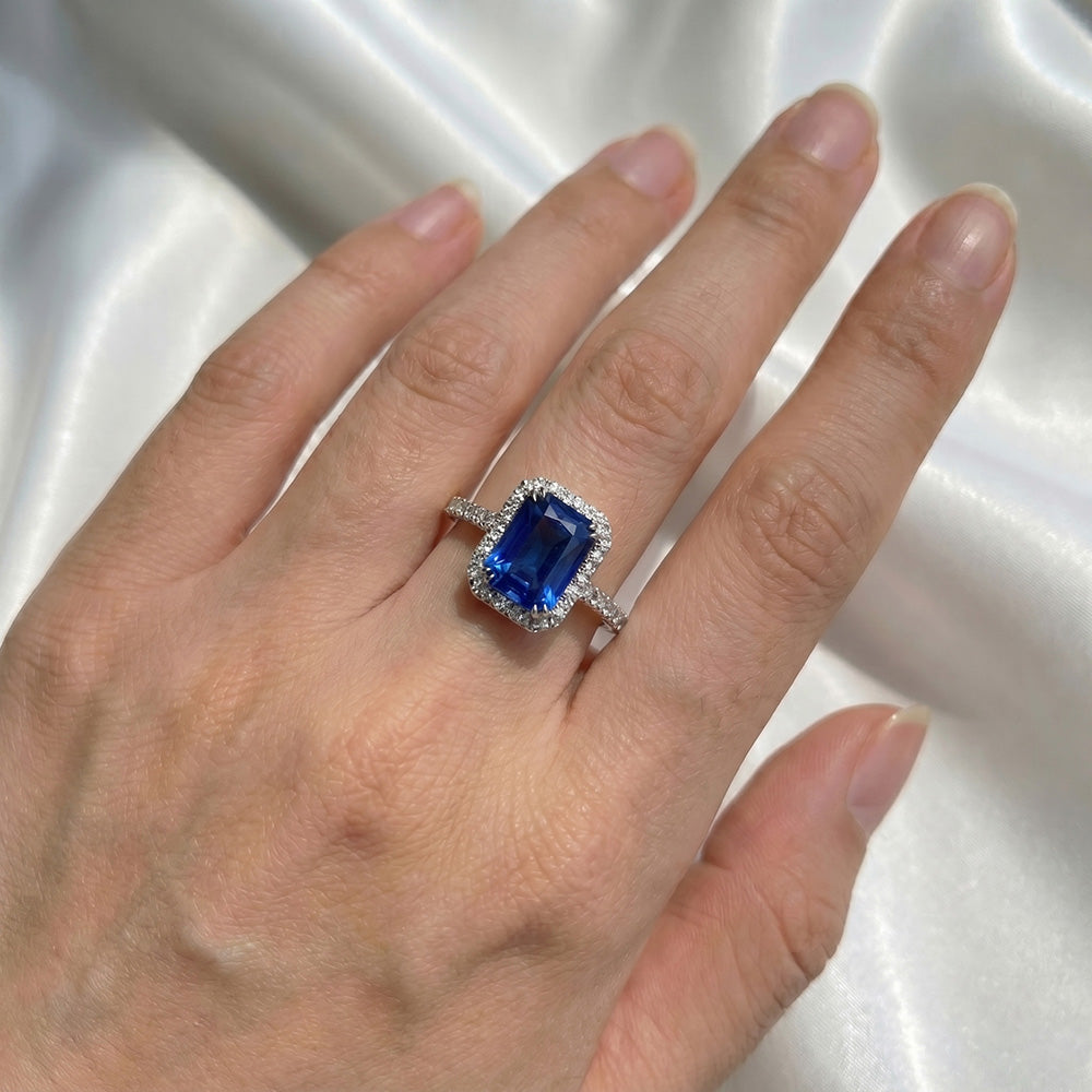 Halo Radiant Saphir Ring Doppelstift Natürlicher Diamant ( nicht im Labor gezüchtet )en 5,50 Karat