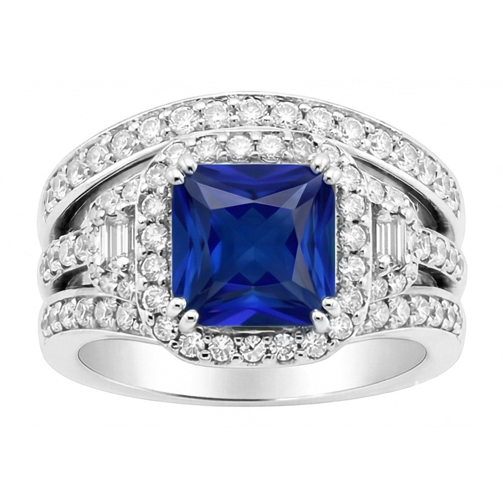 Halo Radiant Sapphire Diamant Verlobungsring mit Jacke 4,50 Karat