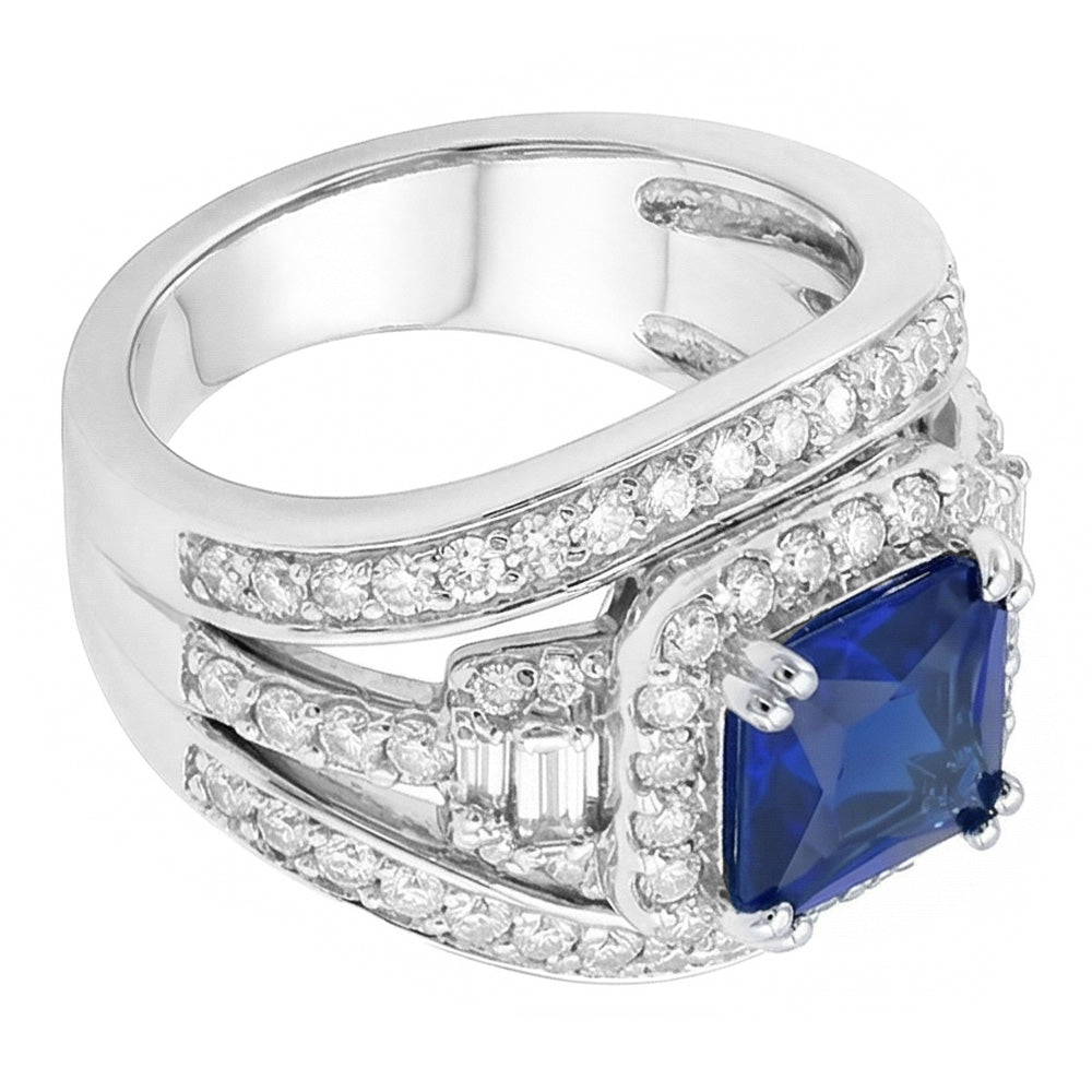 Halo Radiant Sapphire Diamant Verlobungsring mit Jacke 4,50 Karat